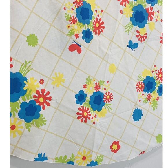 1960s Mod Retro Flower Power Table cloth Round Butterfly Blue Red Yellow 68" Che - Picture 1 of 14